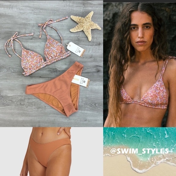 ☀️BILLABONG☀️ Chase The Sun Double Ruched Triangle TANLINES BONDI PANT BIKINI